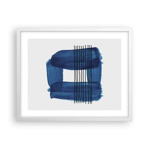 Poster in een witte lijst - Blauwe en zwarte compositie - 50x40 cm