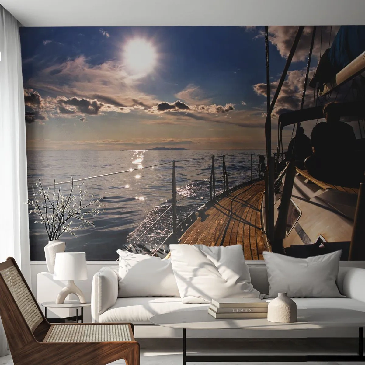 Fotobehang Premium Sand - Zeilen naar de zon - Nautisch, Jacht, Zee - 100x70 cm