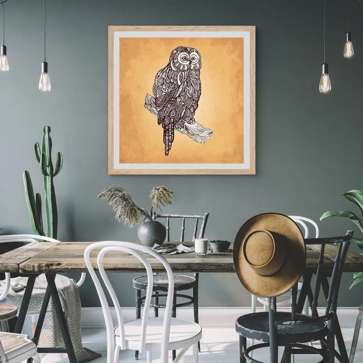 Een poster in een licht eiken lijst - Ingewikkelde ornamenten van wijsheid - 30x30 cm