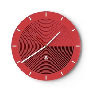 Wandklok - Klok - Rode achtergrond met zwarte concentrische cirkels en contrast - 30x30cm - Circulaire beweging - Moderne wanddecoratie voor woonkamer, keuken en slaapkamer ARTTOR