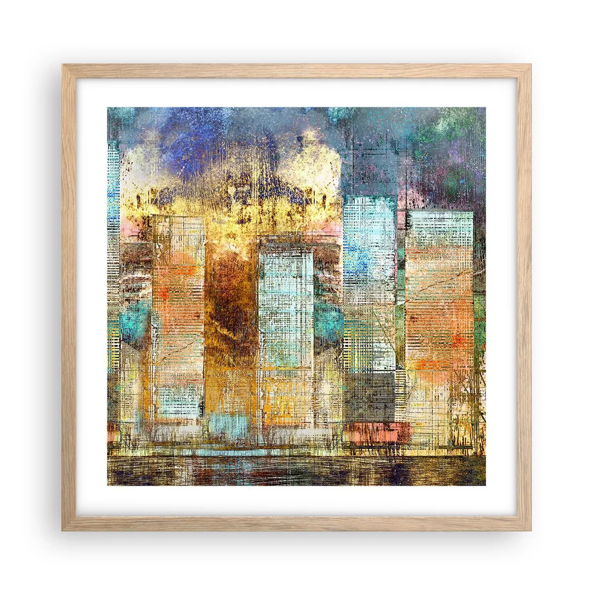 Een poster in een licht eiken lijst - Een zonnige metropool - 50x50 cm