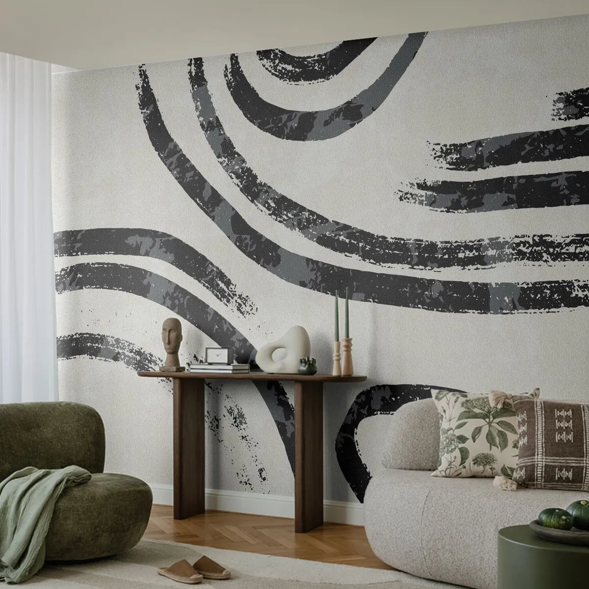 Fotobehang Standard Eco - Half gestopt - Minimalisme, Streepjes, Boho - 350x256 cm
