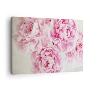 Schilderen op canvas - Een boeket roze pioenrozen op een lichte achtergrond - 70x50cm - In roze glamour - Moderne wanddecoratie voor woonkamer en slaapkamer ARTTOR