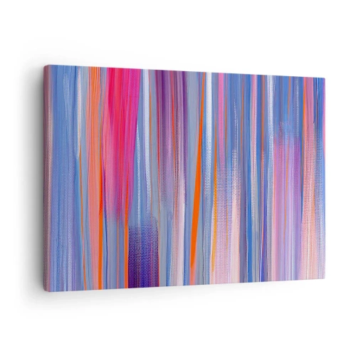 Schilderen op canvas - Abstracte verticale lijnen in tinten blauw en roze - 70x50cm - Opgang naar de regenboog - Moderne wanddecoratie voor woonkamer en slaapkamer ARTTOR