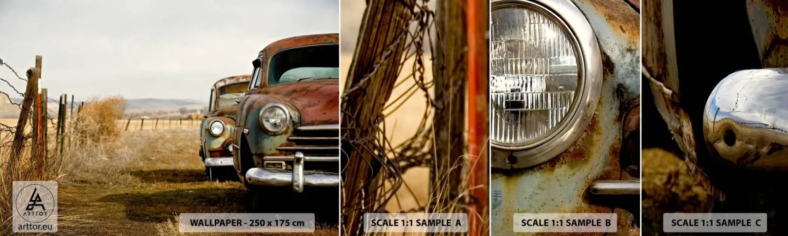 Fotobehang Staaltje Standard Eco - Een welverdiende rust - Oude auto, Automobiel, Vintage - 100x30 cm