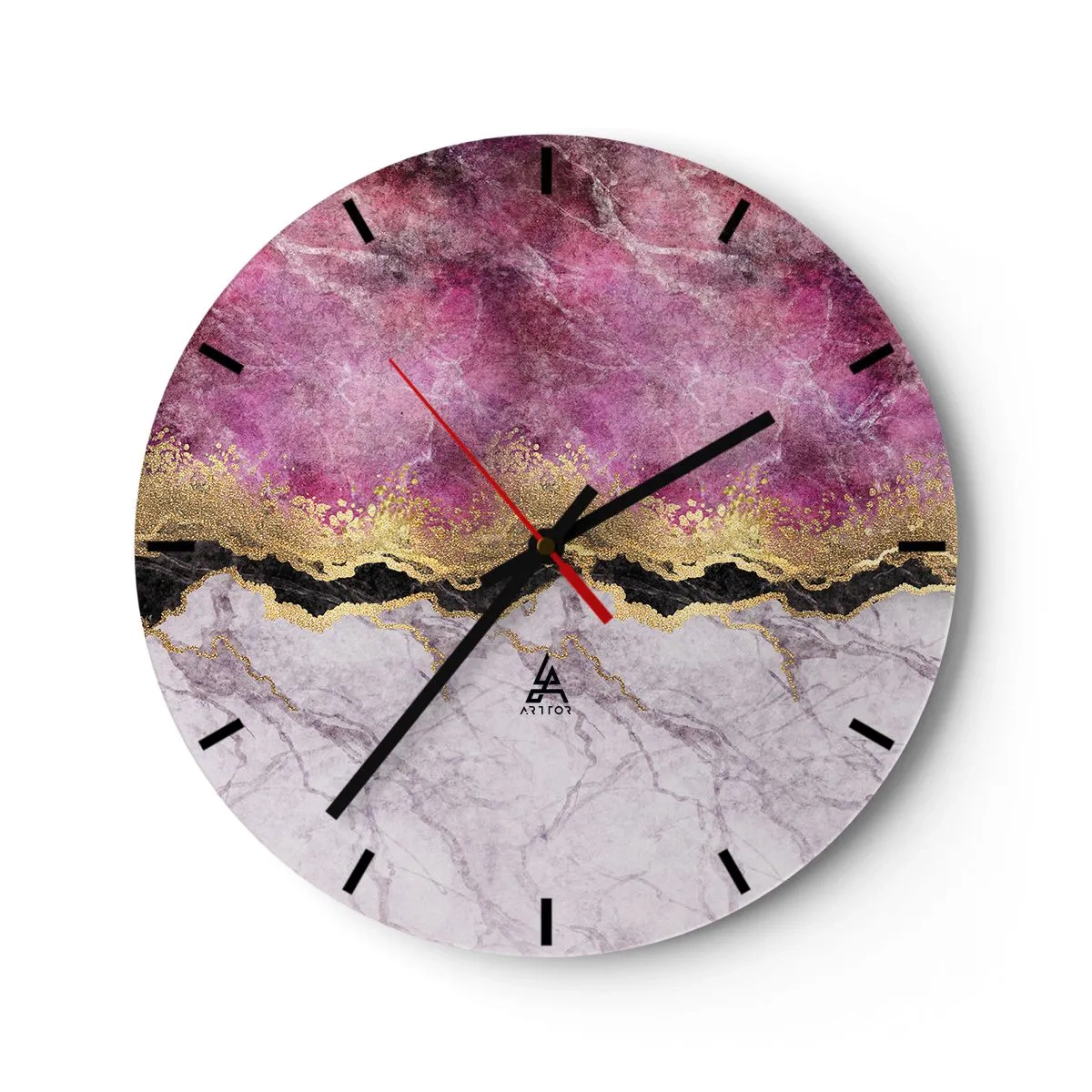 Wandklok - Klok - Ballerina springt met roze stof die stroomt - 30x30cm - Op de grens - Moderne wanddecoratie voor woonkamer, keuken en slaapkamer ARTTOR