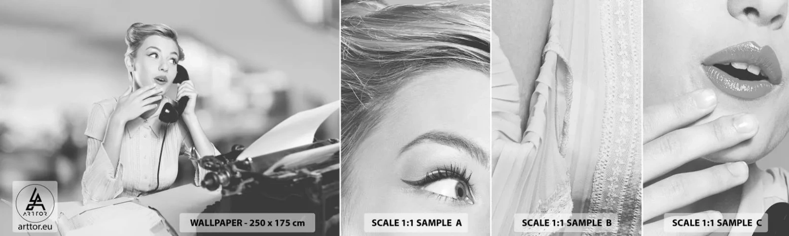 Fotobehang Monster Zelfklevend Deluxe Sticker - Hallo, het zijn de jaren 50. - Vintage, Zwart en wit, Retro - 100x30 cm