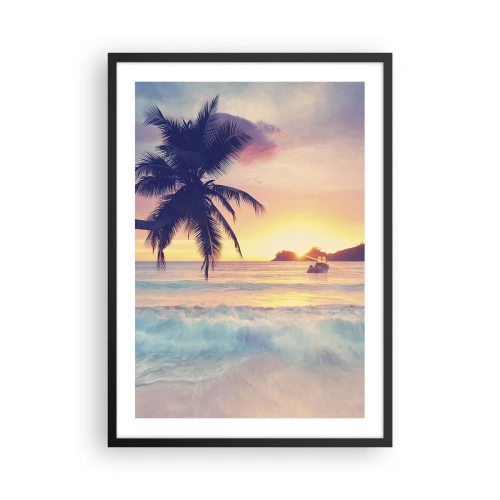 Poster in een zwarte lijst - Palmboom op het strand tijdens zonsondergang - 50x70cm - Een avond aan de baai - Moderne wanddecoratie voor woonkamer en slaapkamer ARTTOR
