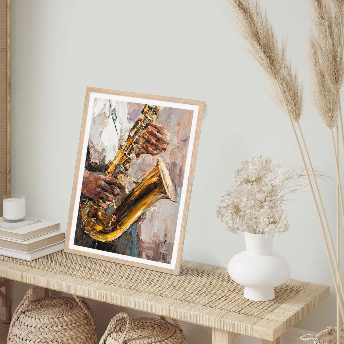 Een poster in een licht eiken lijst - Tijd om te solo te spelen - 50x70 cm
