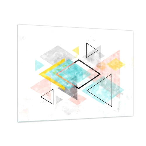 Schilderen op glas - Kleurrijke geometrische vormen op een witte achtergrond in een abstracte stijl - 70x50cm - Geometrisch spel - Moderne wanddecoratie voor woonkamer en slaapkamer ARTTOR