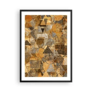 Poster in een zwarte lijst - Gouden abstracte geometrische compositie - 50x70cm - De wereld in vorm - Moderne wanddecoratie voor woonkamer en slaapkamer ARTTOR