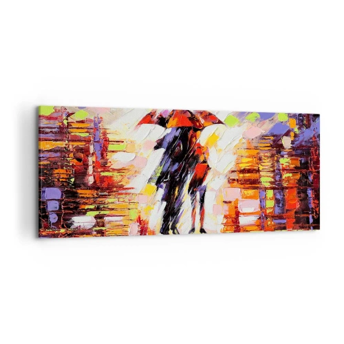 Schilderen op canvas - Samen door de nacht en regen - 120x50 cm
