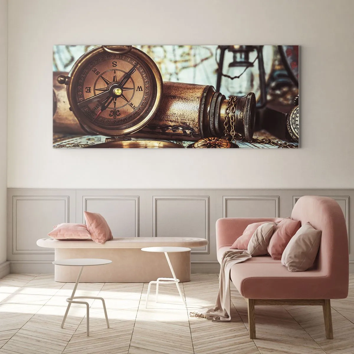 Schilderen op glas - Een piratenavontuur in het Caribisch gebied wacht op je - 140x50 cm