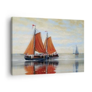 Schilderen op canvas - Tweemaster zeilboten in kalm water - 70x50cm - Hé, zeil, matroos... - Moderne wanddecoratie voor woonkamer en slaapkamer ARTTOR