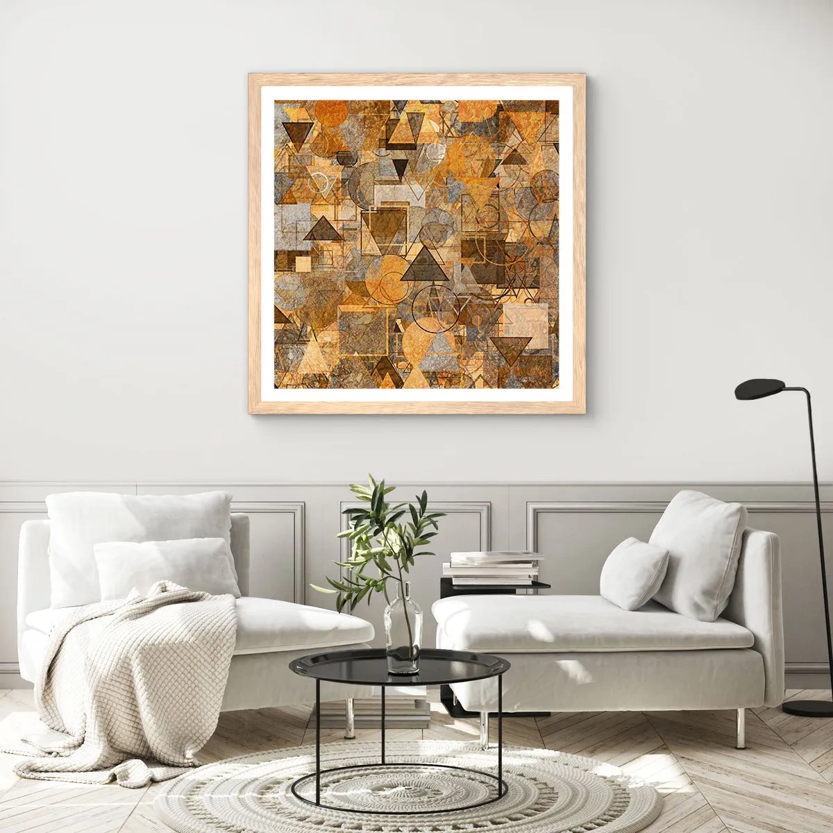 Een poster in een licht eiken lijst - De wereld in vorm - 50x50 cm