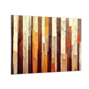 Schilderen op glas - Een compositie van verticale strepen in tinten hout en beige - 70x50cm - Anthem van de bosbomen - Moderne wanddecoratie voor woonkamer en slaapkamer ARTTOR