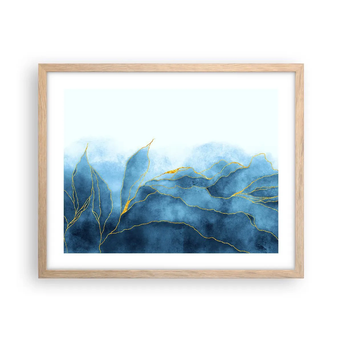 Een poster in een licht eiken lijst - Blauw in goud - 50x40 cm