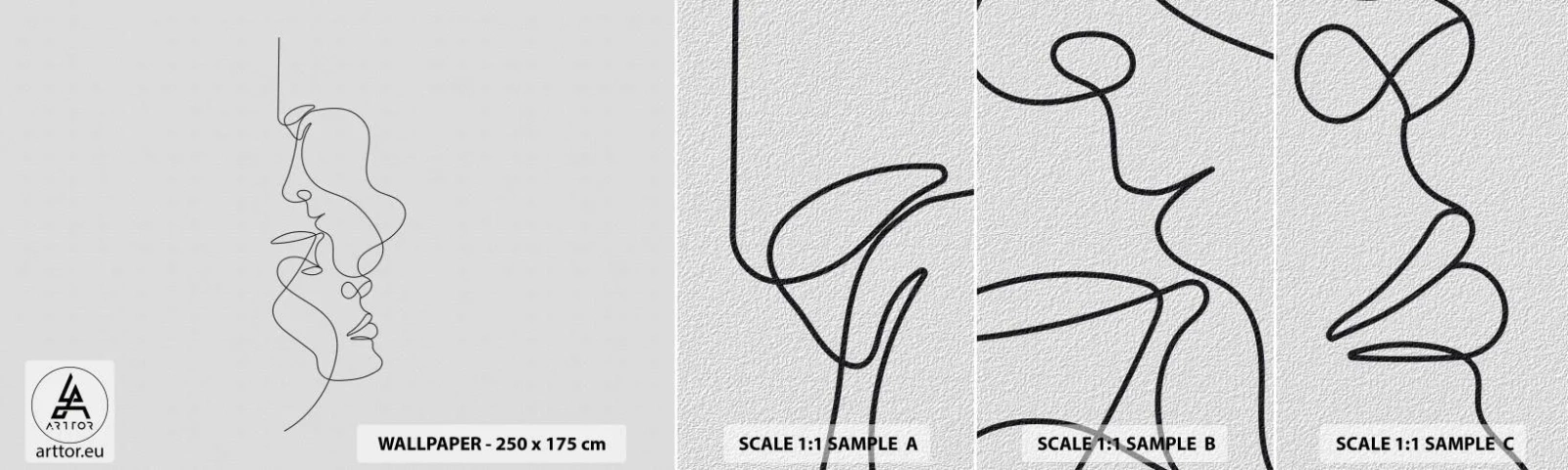 Fotobehang Staaltje Standard Eco - De hitte van bittere verlangens - Grafisch, Verliefd stel, Kus - 100x30 cm