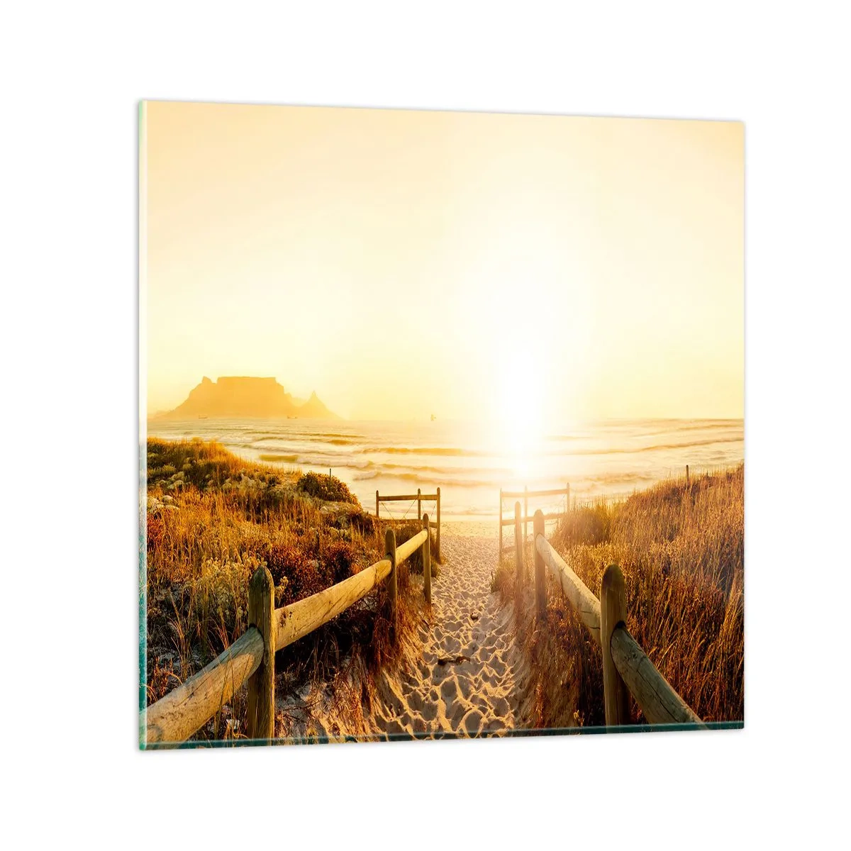 Schilderen op glas - Over het duin, richting de zon - 40x40 cm