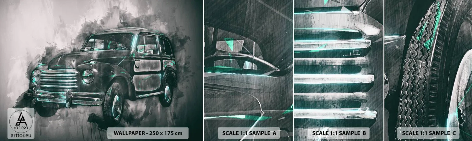 Fotobehang Monster Zelfklevend Deluxe Sticker - Geëerde voorouder - Retro-auto, Automobiel, Reis - 100x30 cm