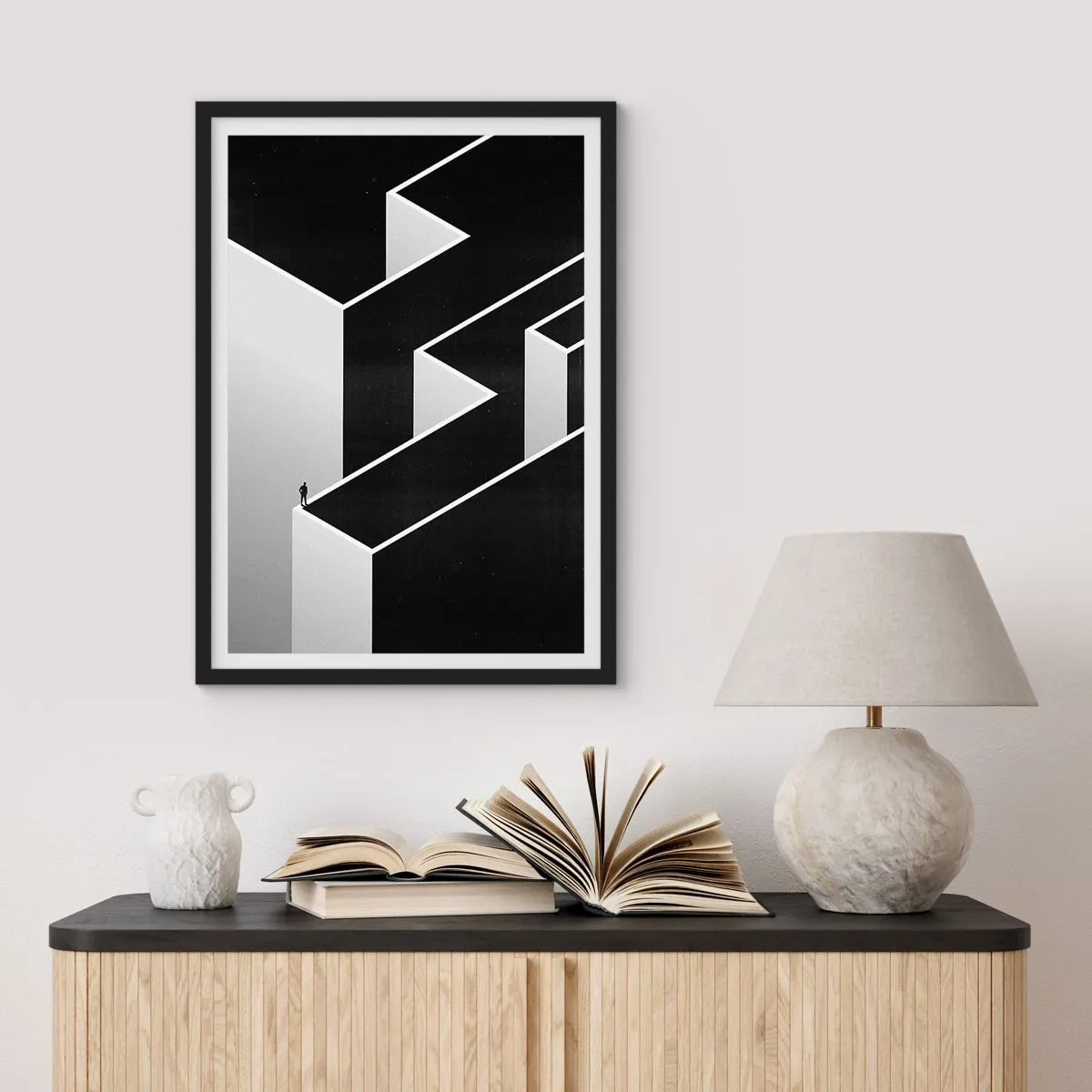 Poster in een zwarte lijst - Eenzaamheid op de top - 40x50 cm