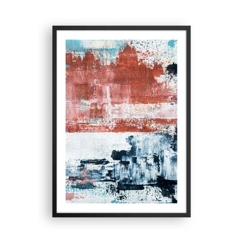 Poster in een zwarte lijst - Abstracte compositie in tinten rood, wit en blauw - 50x70cm - Fifty Fifty abstract - Moderne wanddecoratie voor woonkamer en slaapkamer ARTTOR