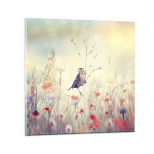 Schilderen op glas - Vogelportret met een weiland op de achtergrond - 50x50 cm