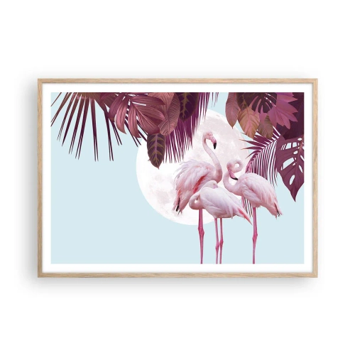 Een poster in een licht eiken lijst - Drie vogel genaden - 100x70 cm