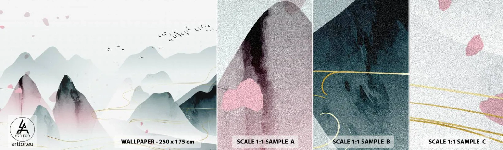 Fotobehang Staaltje Standard Eco - Over de toppen - Landschap, Vogels, Bergen - 100x30 cm