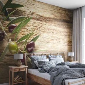 Zelfklevend Fotobehang Deluxe Sticker - Rechtstreeks uit de natuur - Olijftak, Natuur, Olijven - 350x256 cm