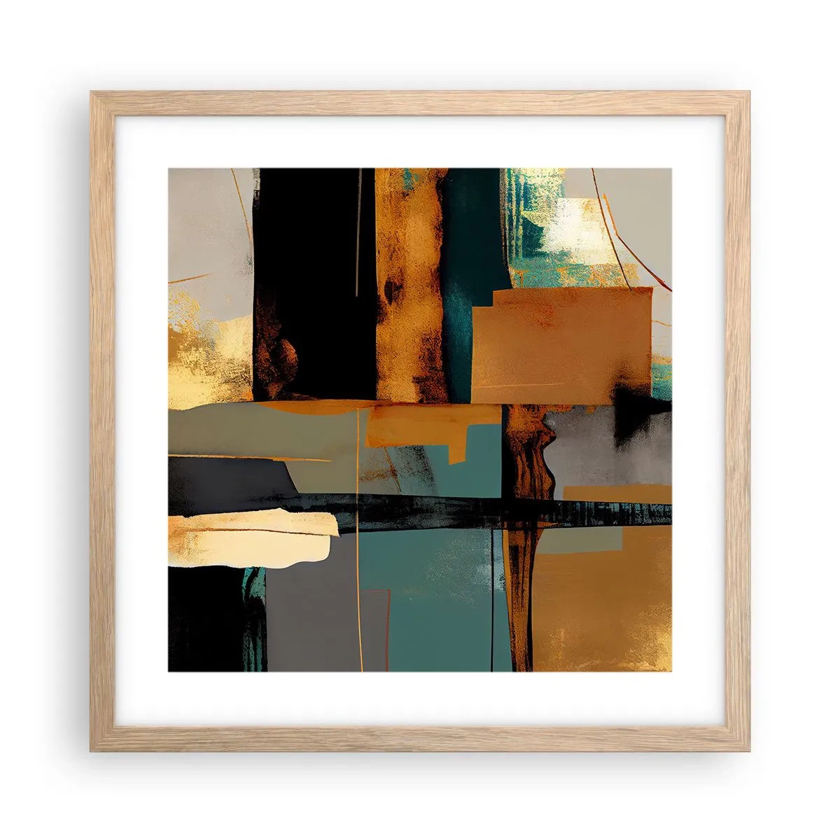 Een poster in een licht eiken lijst - Abstractie – licht en schaduw - 40x40 cm