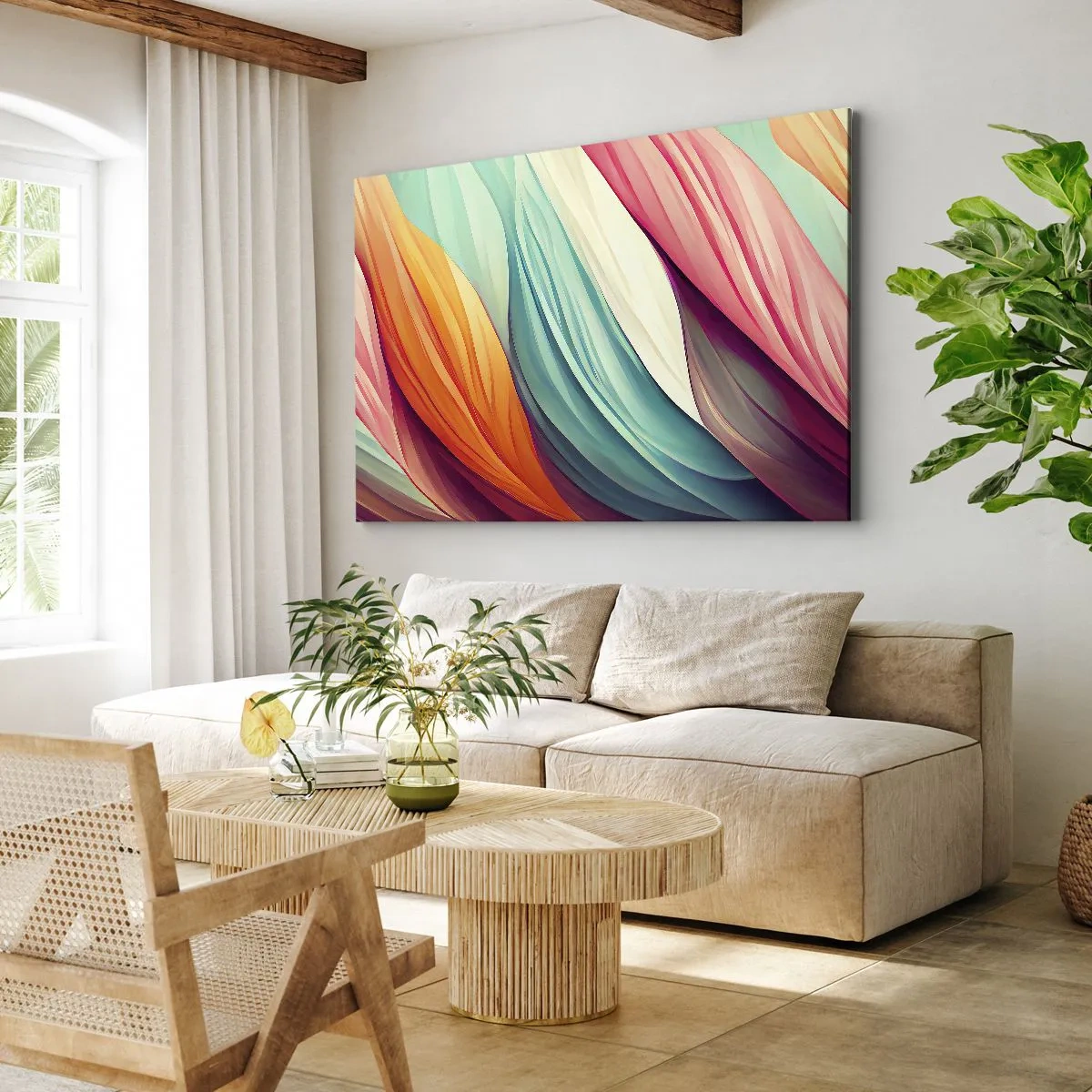 Schilderen op canvas - Regenboog geweven - 100x70 cm