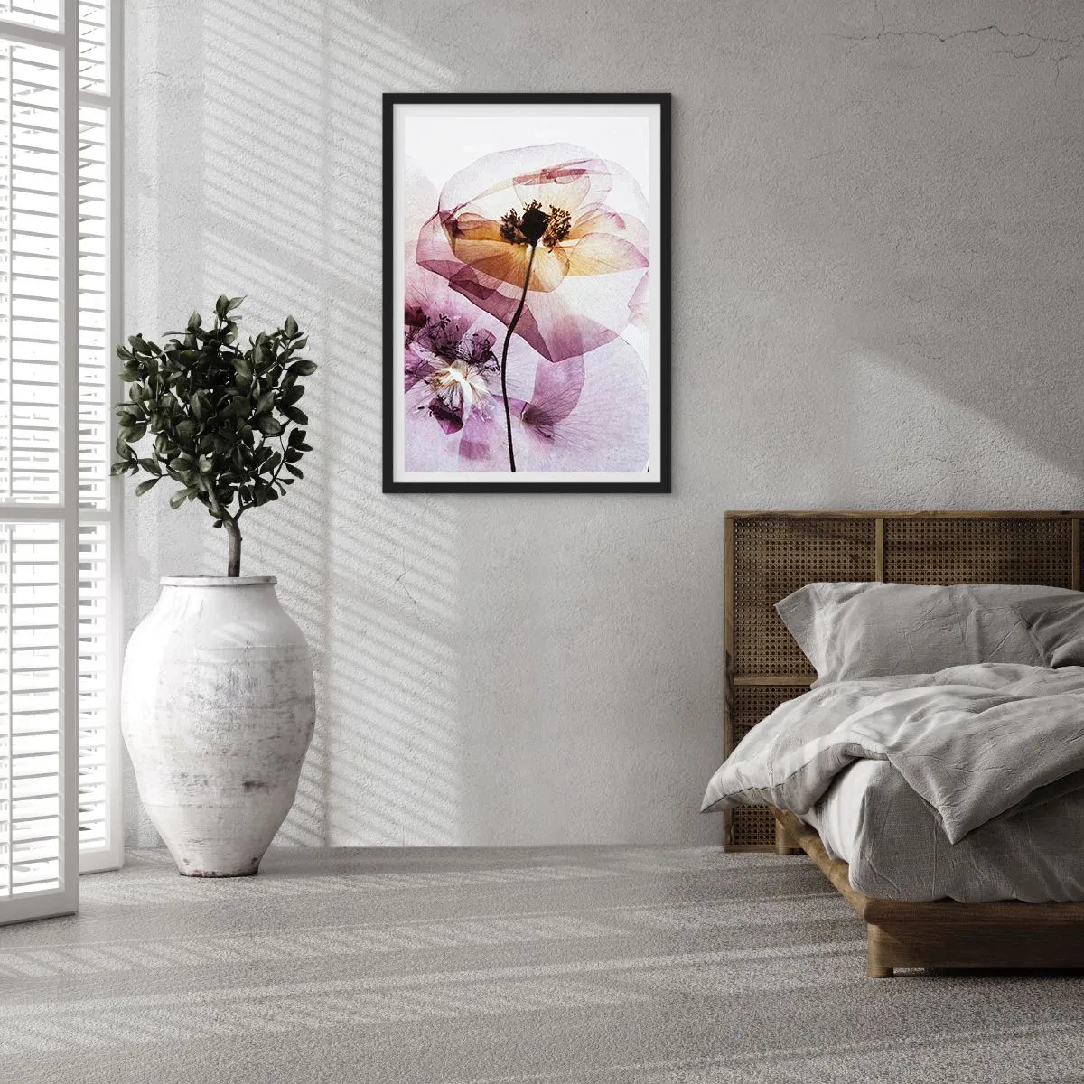 Poster in een zwarte lijst - Transparante bloemen in pasteltinten - 50x70cm - Transparante lichaamsbloemen - Moderne wanddecoratie voor woonkamer en slaapkamer ARTTOR