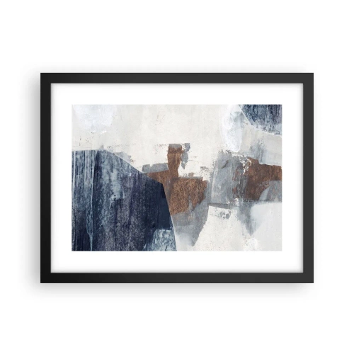 Poster in een zwarte lijst - Blauwe en bruine vormen - 40x30 cm