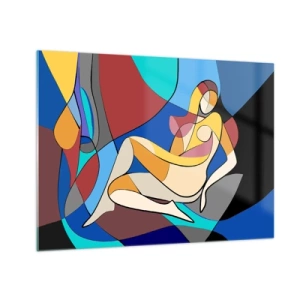 Schilderen op glas - Kubistische vrouw in een abstracte compositie - 70x50cm - Kubistisch naakt - Moderne wanddecoratie voor woonkamer en slaapkamer ARTTOR