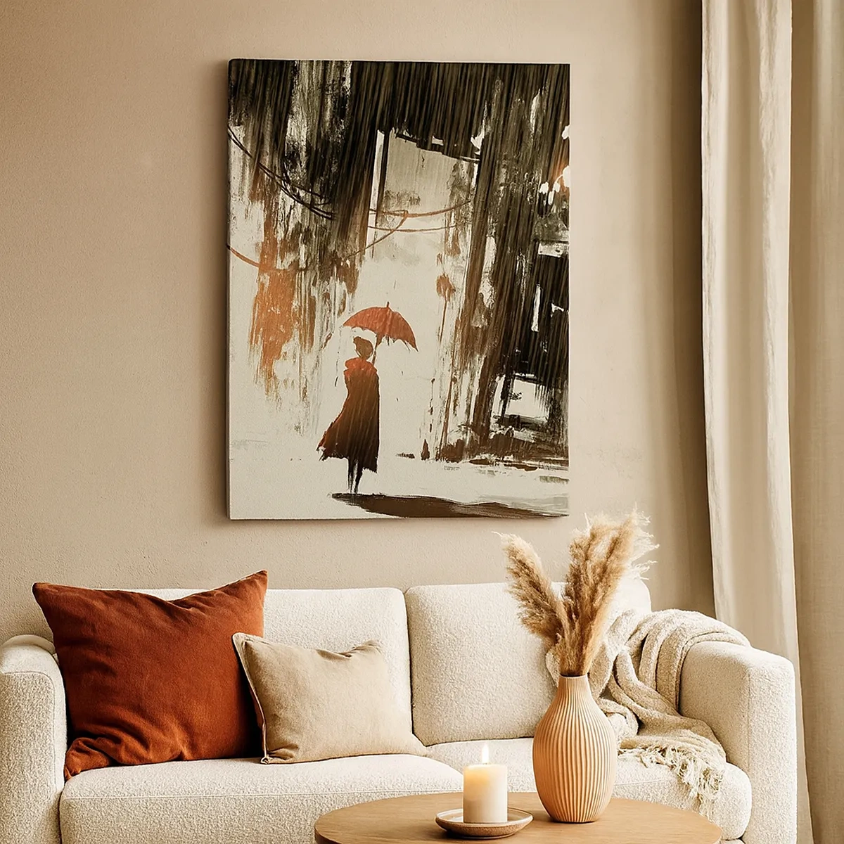 Schilderen op canvas - De poëzie van de rode paraplu - 50x70 cm