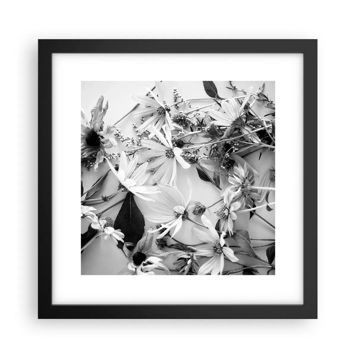 Poster in een zwarte lijst - Niet-boeket bloemen - 30x30 cm