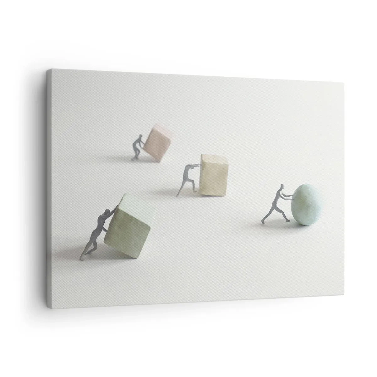 Schilderen op canvas - Miniatuurfiguren duwen vormen tegen een lichte achtergrond - 70x50cm - Puur leven - Moderne wanddecoratie voor woonkamer en slaapkamer ARTTOR