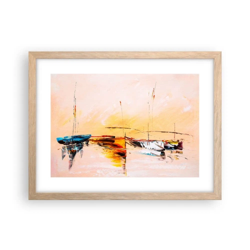 Een poster in een licht eiken lijst - Avond in de jachthaven - 40x30 cm
