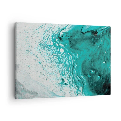 Schilderen op canvas - Abstracte compositie in turquoise tinten op een witte achtergrond - 70x50cm - Versmelten in wit en turkoois - Moderne wanddecoratie voor woonkamer en slaapkamer ARTTOR