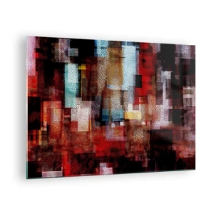 Schilderen op glas - Abstracte geometrische compositie in tinten rood - 70x50cm - Het is een allegaartje - Moderne wanddecoratie voor woonkamer en slaapkamer ARTTOR