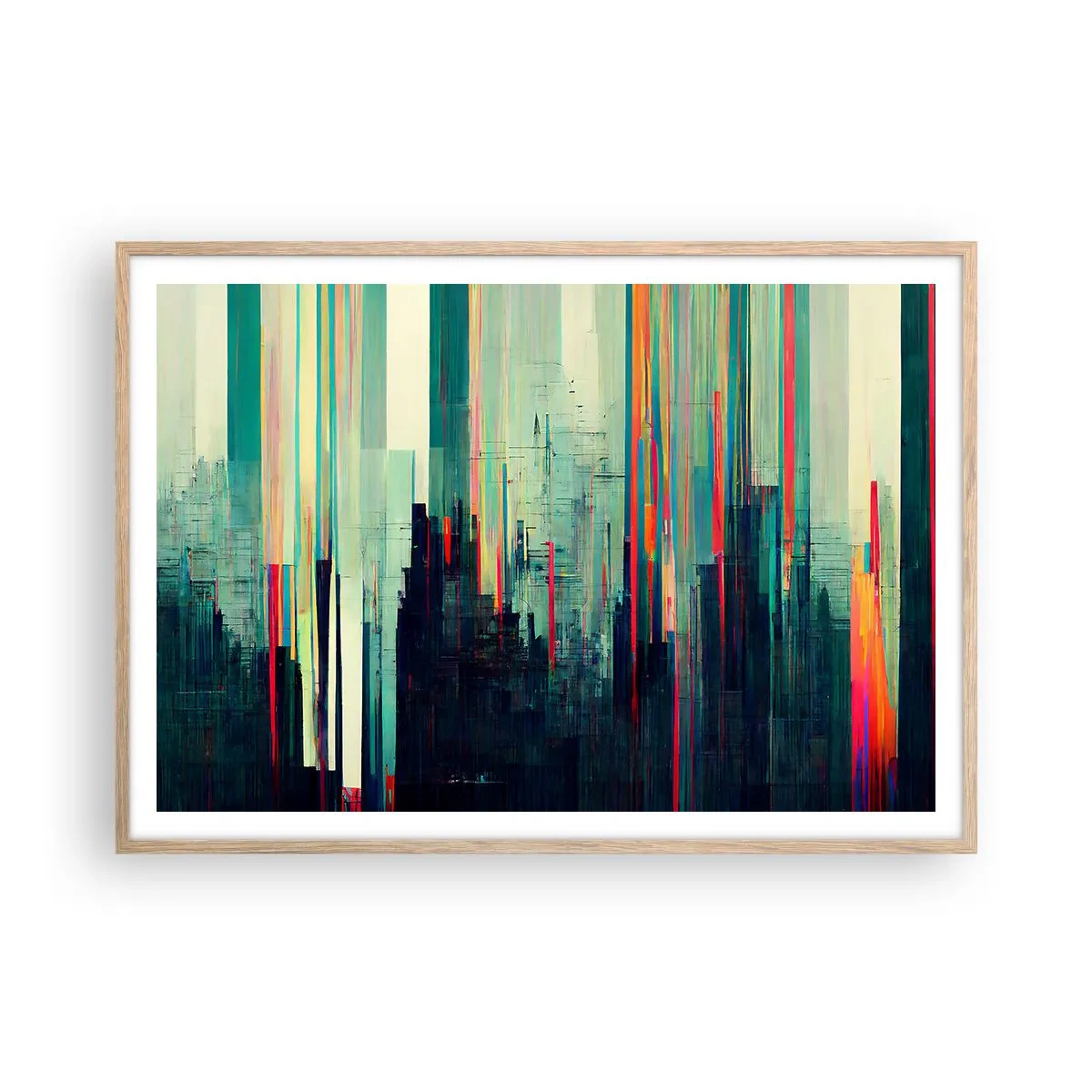 Een poster in een licht eiken lijst - Futuristische stad - 100x70 cm