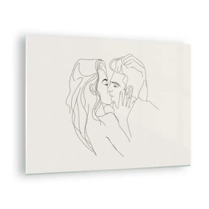 Schilderen op glas - Een sensuele kus van een koppel in de contourlijn - 70x50cm - Verstrikt in gevoel - Moderne wanddecoratie voor woonkamer en slaapkamer ARTTOR