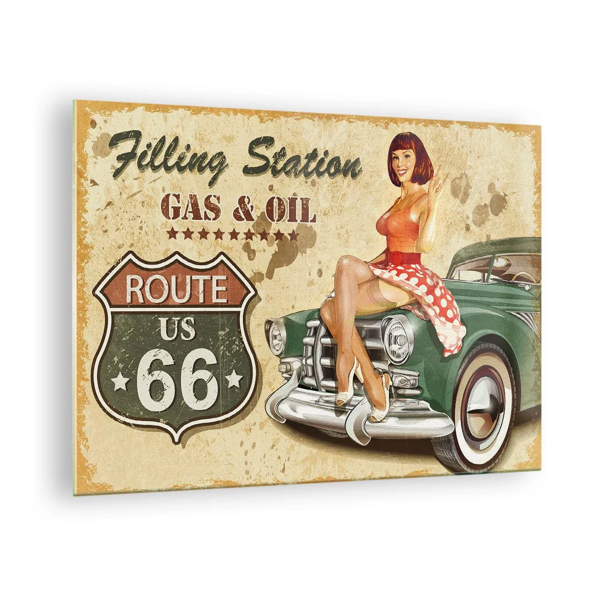 Schilderen op glas - De wonderlijke jaren 40 - 70x50cm - De grote jaren 40. - Moderne wanddecoratie voor woonkamer en slaapkamer ARTTOR