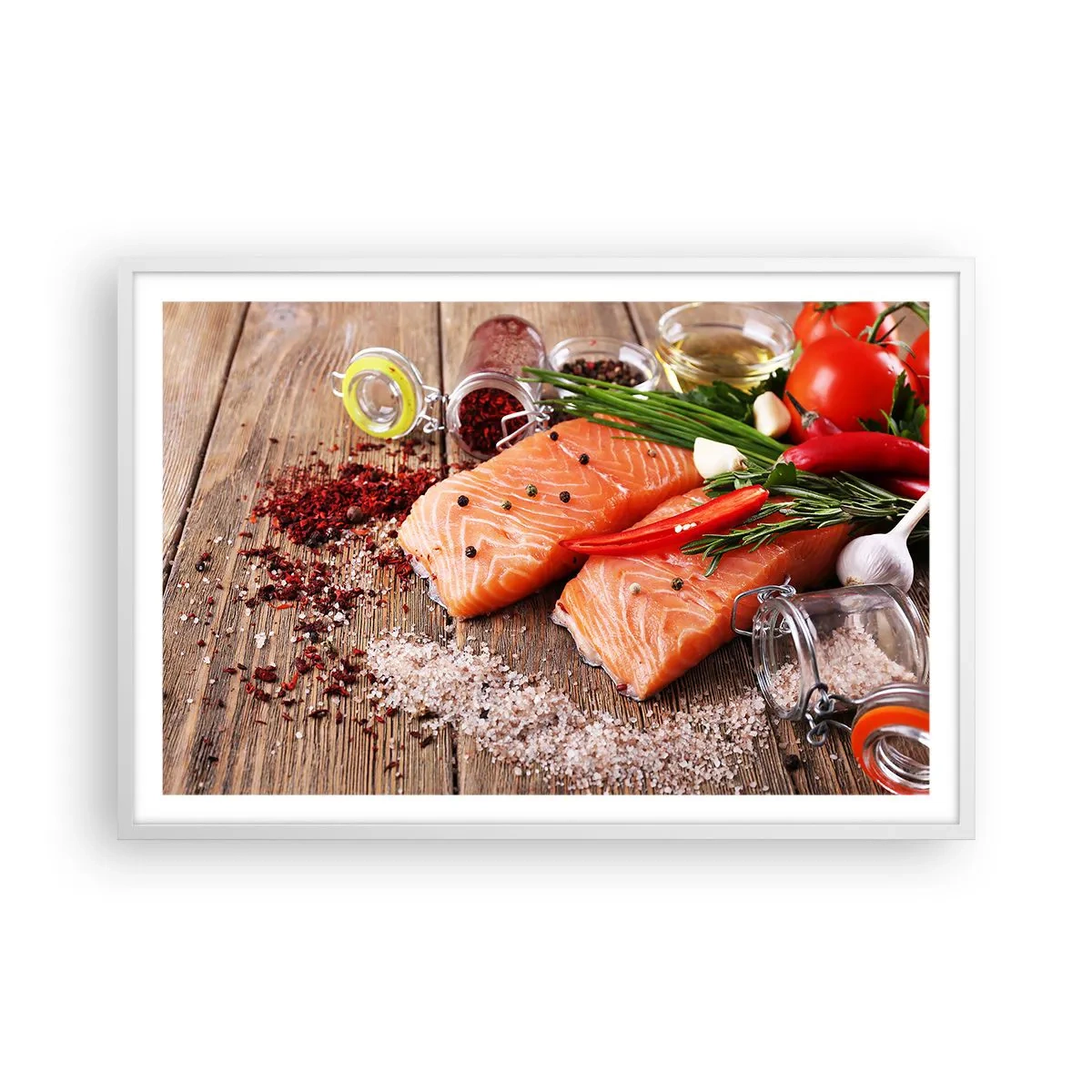 Poster in een witte lijst - Noors avontuur in de keuken - 91x61 cm