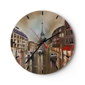 Wandklok - Klok - De Eiffeltoren omgeven door een Parijse straat in de regen - 30x30cm - Alleen zij doet ertoe - Moderne wanddecoratie voor woonkamer, keuken en slaapkamer ARTTOR