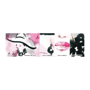Fotobehang Monster Zelfklevend Deluxe Sticker - Portret van een dame in zwart en roze - Vrouw, Het gezicht van de vrouw, Abstractie - 100x30 cm