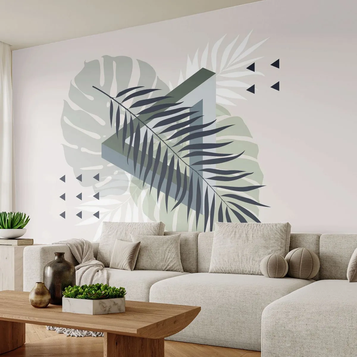 Zelfklevend Fotobehang Deluxe Sticker - Natuur en geometrie - twee orden? - Monsterablad, Palmblad, Grafisch - 250x175 cm