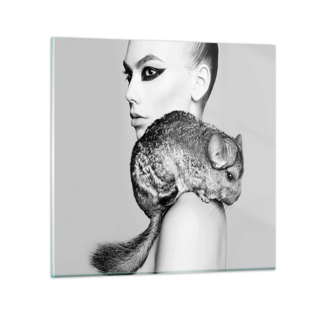 Schilderen op glas - Dame met een chinchilla - 50x50 cm