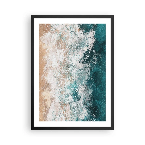 Poster in een zwarte lijst - Abstracte zeegolf in tinten turquoise en beige - 50x70cm - Zeeverhalen - Moderne wanddecoratie voor woonkamer en slaapkamer ARTTOR